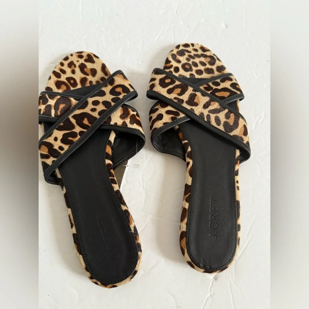 J. Crew Brown and Black Leopard print Sandals flat slides